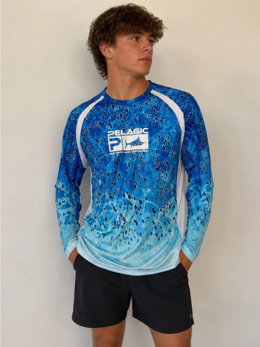 Pelagic Men's Blue & White Long Sleeve Rash Guard